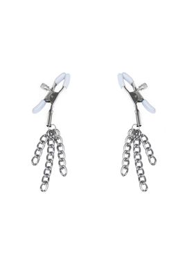 Затискачі для сосків з металевими пензликами Feral Feelings - Nipple clamps Tassels, срібло/білий зображення