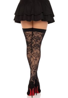 Чулки кружевные Leg Avenue Wild rose net thigh highs One Size картинка