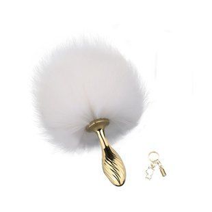 Металлическая анальная пробка Кроличий хвост LOCKINK SEVANDA White Bunny-Tail Anal Pear-shape Plug картинка