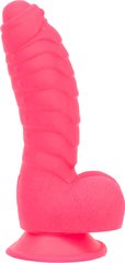Ребристый фаллоимитатор на присоске + вибропуля ADDICTION Tom 7″ Dildo With Balls Pink (диаметр 4,4 см) картинка