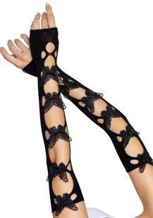 Довгі мітенки з метеликами Leg Avenue Butterfly applique arm warmers Black OS зображення