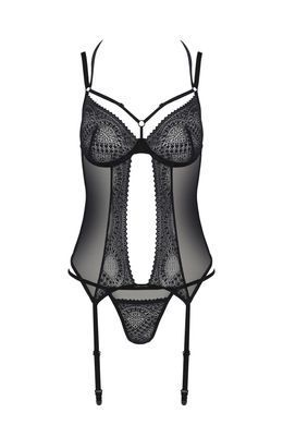 Фантазийный корсет+трусики ECO Passion DROSERA CORSET black, размер L/XL картинка
