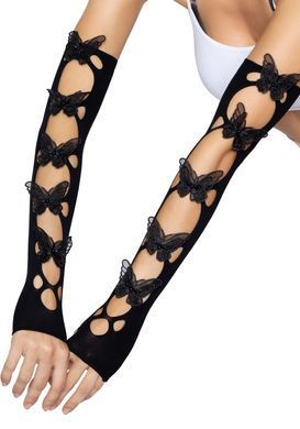 Довгі мітенки з метеликами Leg Avenue Butterfly applique arm warmers Black OS зображення