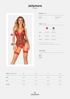 Красивый корсет с трусиками Obsessive Jollymore corset Red, размер XS/S картинка