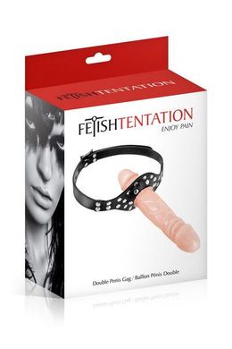 Кляп з подвійним фалоімітатором Fetish Tentation Double Penis Gag Flesh (діаметр 3 см) зображення